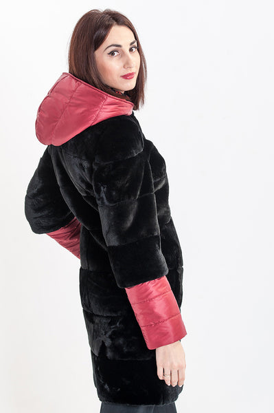 Black mouton fur coat Eiva Bordeaux