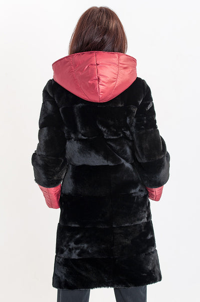 Black mouton fur coat Eiva Bordeaux