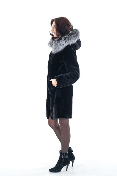 Black mouton fur coat Carley