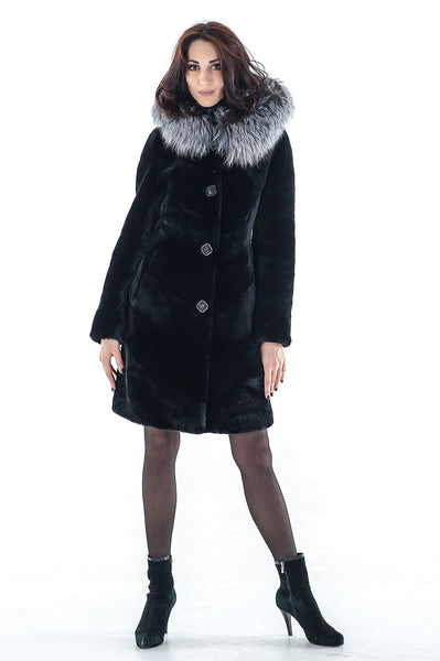 Black mouton fur coat Carley