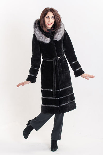 Black mouton fur coat Nila