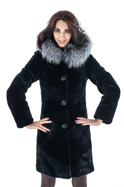 Black mouton fur coat Carley