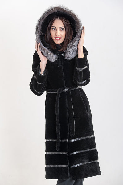 Black mouton fur coat Nila