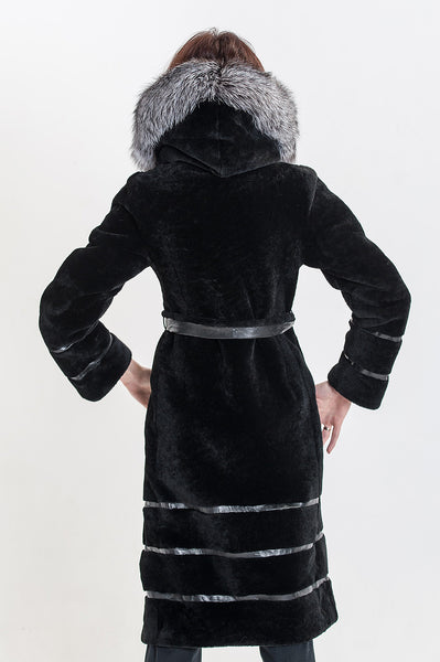 Black mouton fur coat Nila