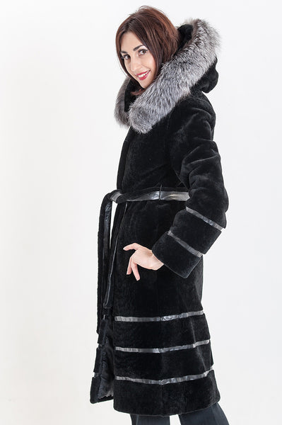 Black mouton fur coat Nila