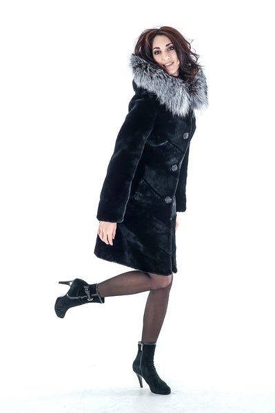 Black mouton fur coat Carley