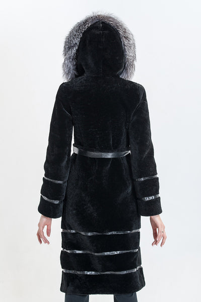 Black mouton fur coat Nila