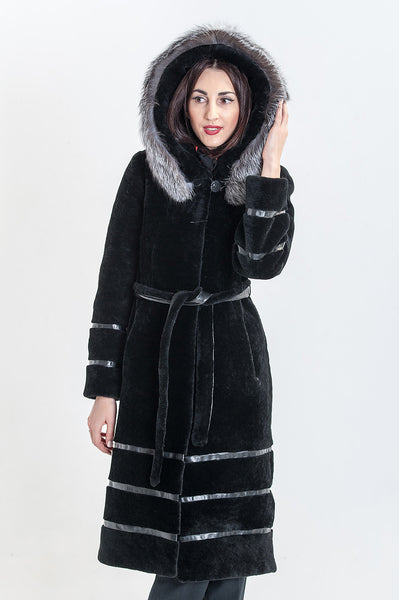 Black mouton fur coat Nila