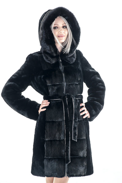 Black mouton fur coat Mirabella