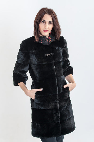 Black mouton fur coat Eiva Bordeaux