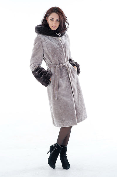 Grey mouton fur coat Lucy