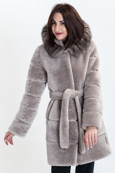 Beige mouton fur coat Yaroslava