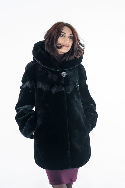 Black mouton fur coat Venera