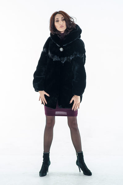 Black mouton fur coat Venera