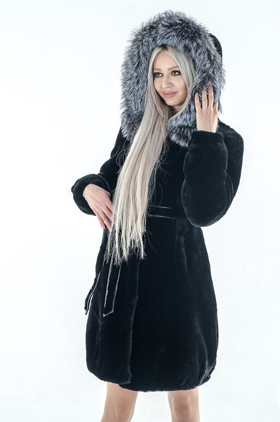 Black mouton fur coat Clara