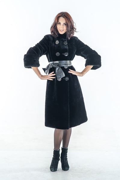 Black mouton fur coat Veronika