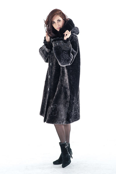 Graphite mouton fur coat Anisii