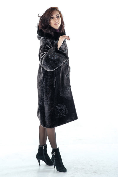 Graphite mouton fur coat Anisii