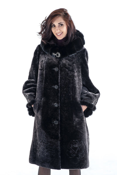 Graphite mouton fur coat Anisii