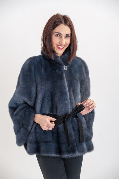 Dark blue mink fur coat Helen