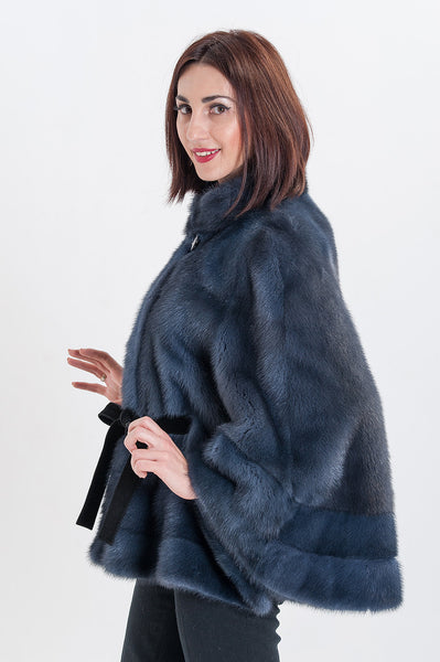 Dark blue mink fur coat Helen