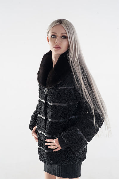 Black karakul fur coat  Radana