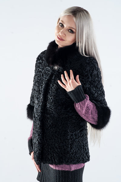 Black karakul fur coat Clarice