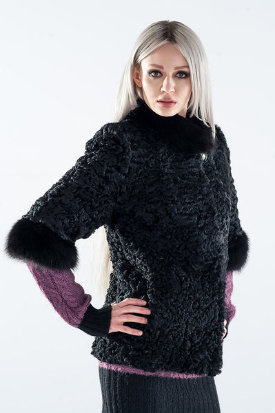 Black karakul fur coat Clarice