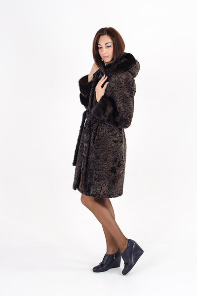 Brown karakul fur coat Jeanne