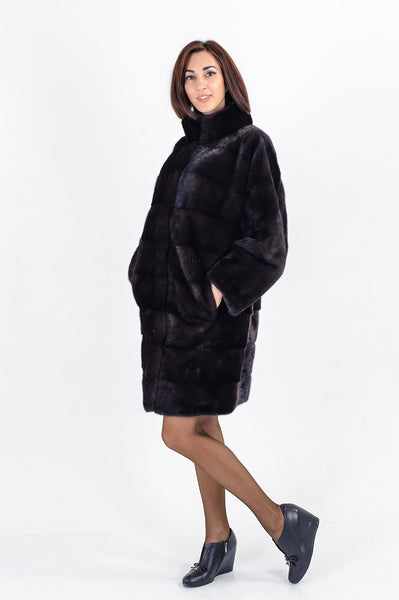 Brown mink fur coat Kimono