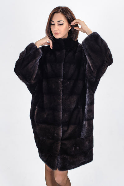 Brown mink fur coat Kimono