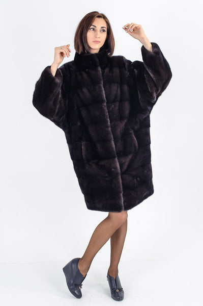 Brown mink fur coat Kimono