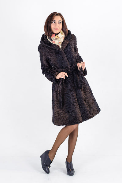 Brown karakul fur coat Sevil