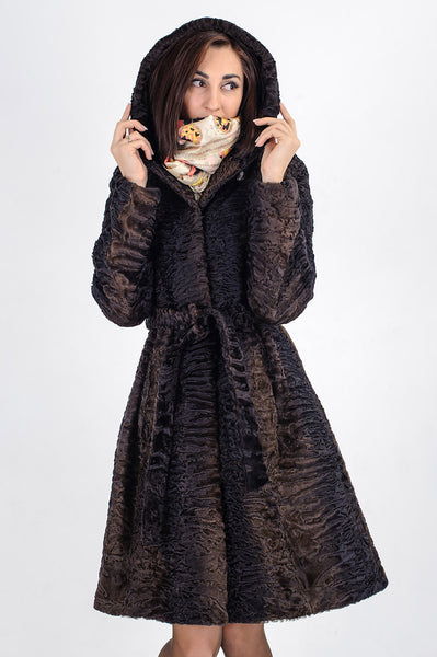 Brown karakul fur coat Sevil