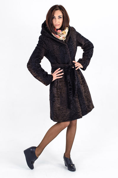 Brown karakul fur coat Sevil