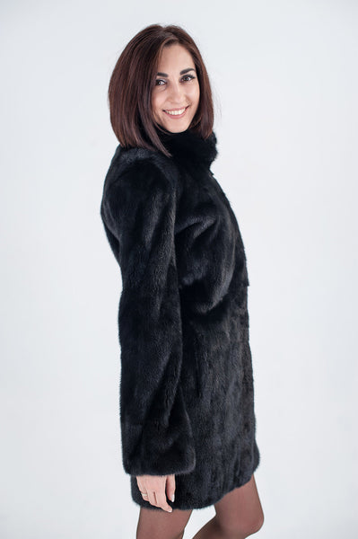 Black mink fur coat Aelita