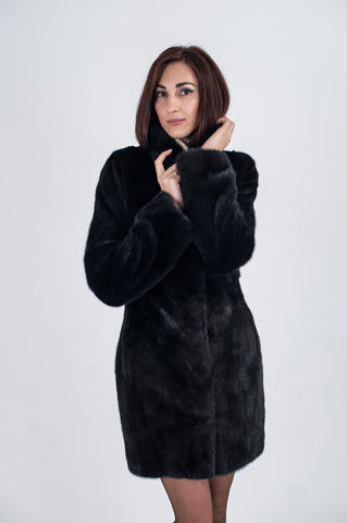 Black mink fur coat Aelita