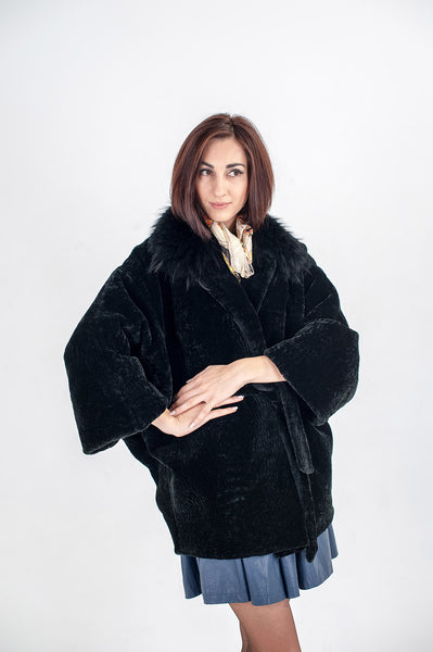 Black mouton fur coat Gerda