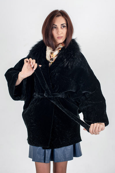 Black mouton fur coat Gerda