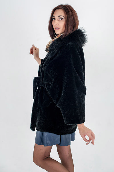 Black mouton fur coat Gerda