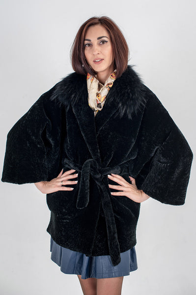 Black mouton fur coat Gerda