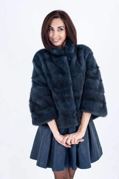 Dark blue mink fur coat Blanka