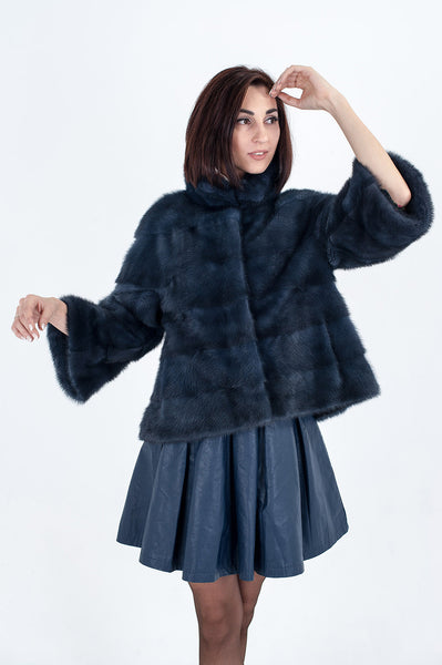 Dark blue mink fur coat Blanka