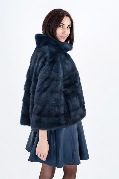 Dark blue mink fur coat Blanka