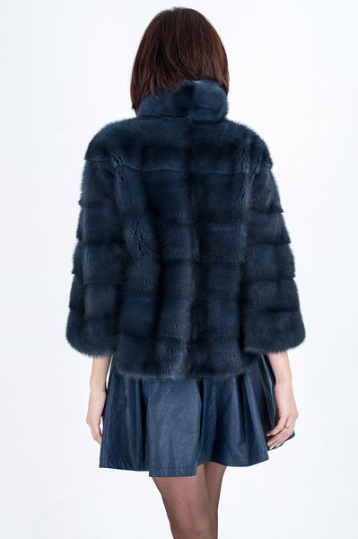 Dark blue mink fur coat Blanka