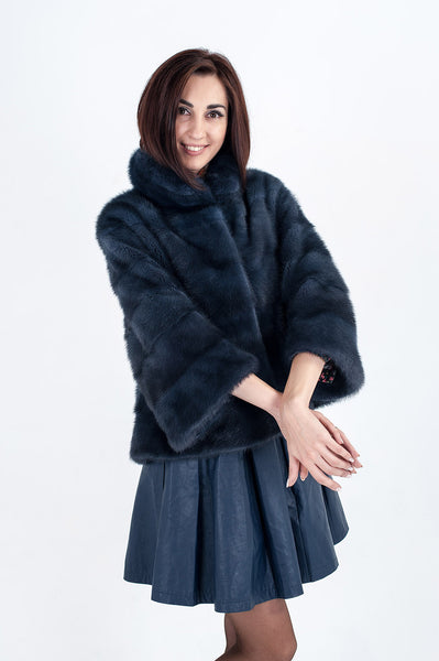 Dark blue mink fur coat Blanka