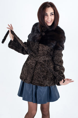 Brown karakul fur coat Lara