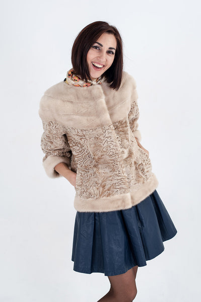 Beige karakul fur coat Unati