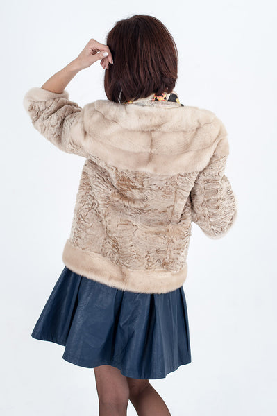 Beige karakul fur coat Unati