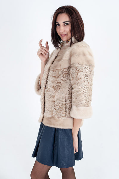 Beige karakul fur coat Unati